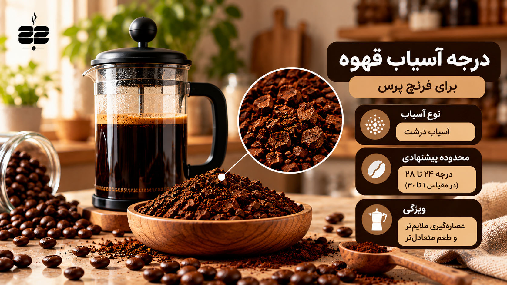 درجه آسیاب قهوه برای فرنچ پرس
